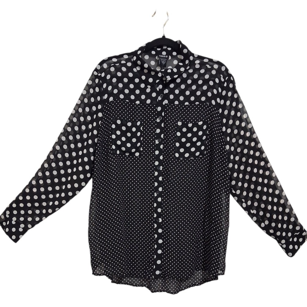 Nwt Torrid Polka Dot Chiffon Sheer Womens size 1X Whimsy‎ Button Down Flowy Top